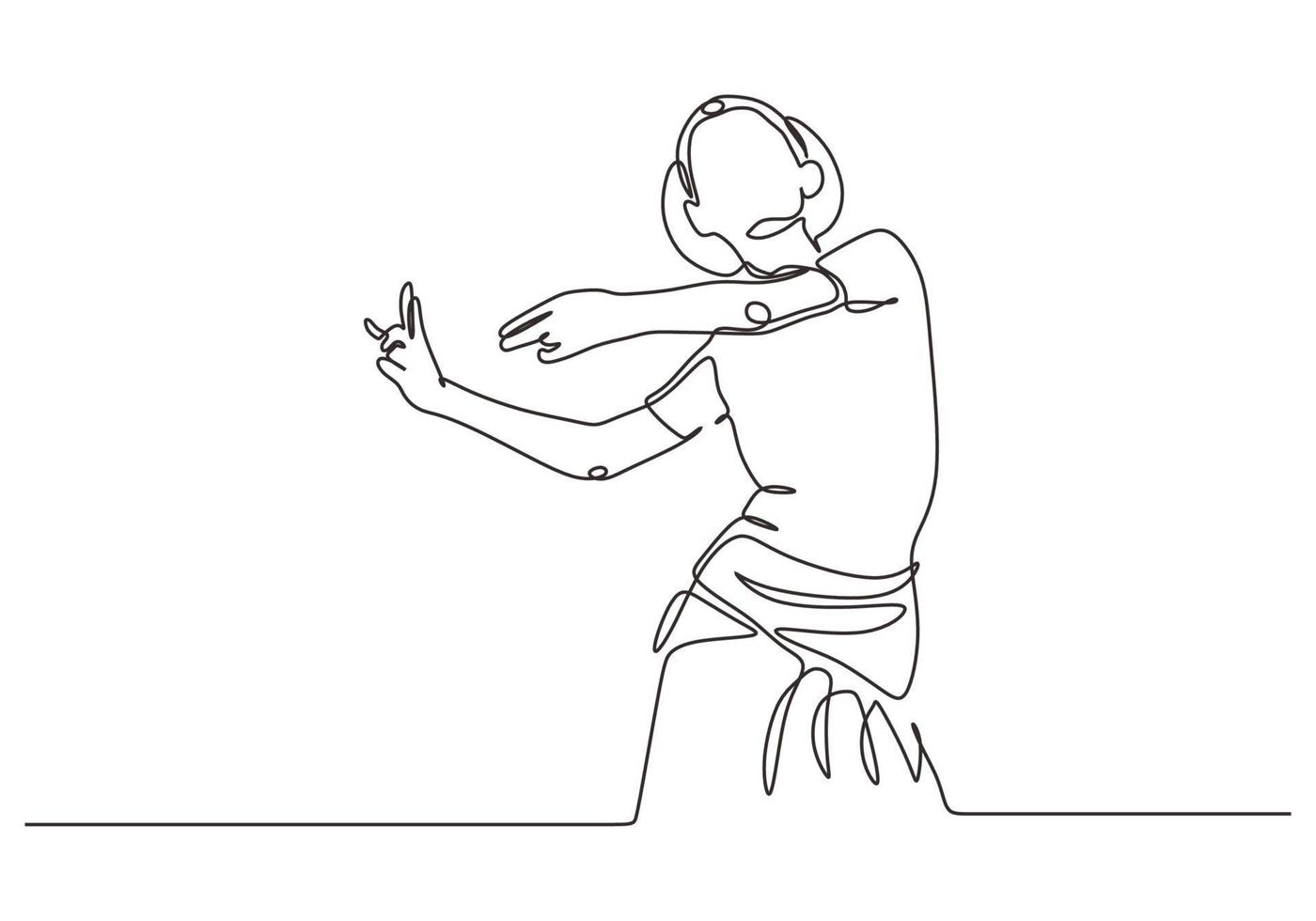 kontinuierliche einzeilige zeichnung des indischen tänzervektors. junges Mädchen oder Frau, die mit traditioneller Kleidung tanzt vektor