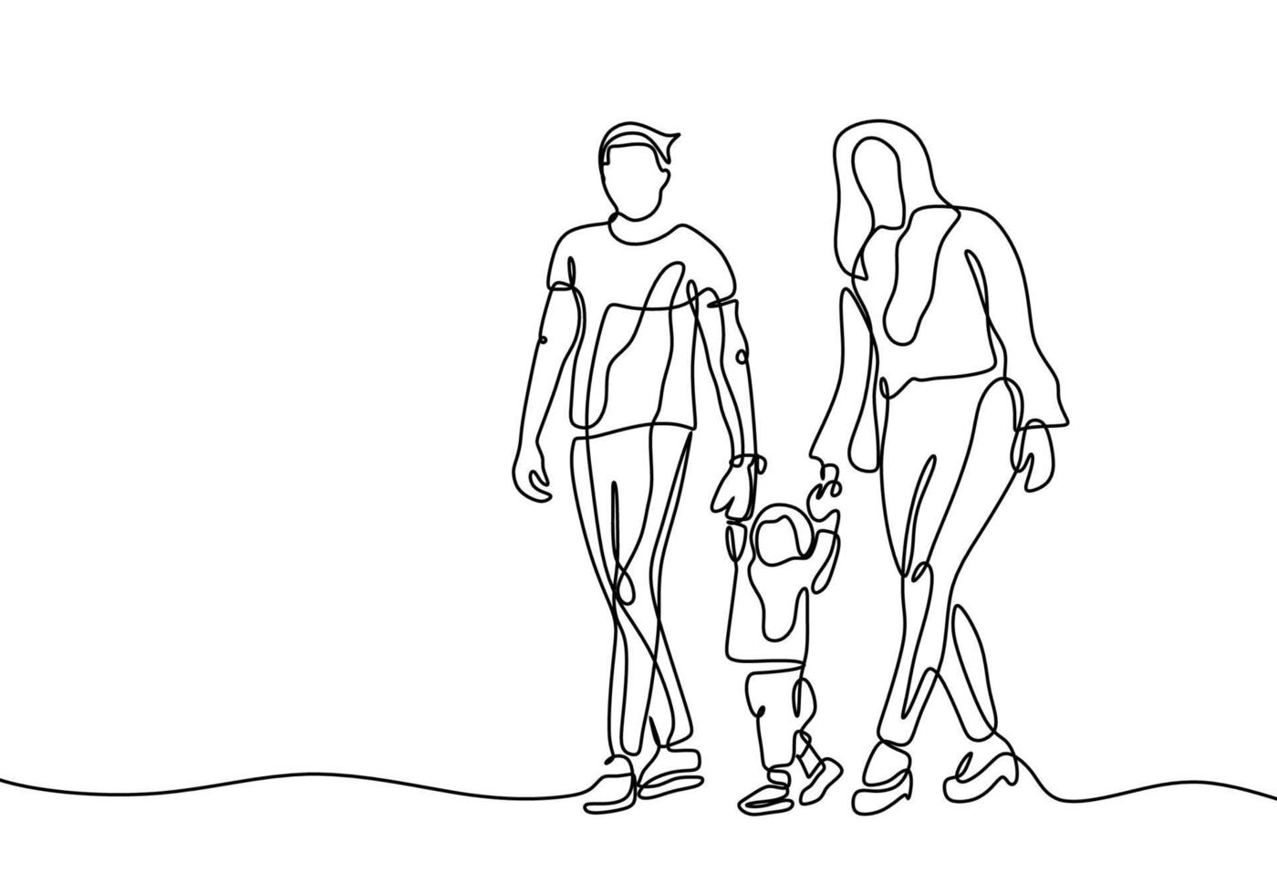 kontinuerlig en rad ritning av familjsvektor, begreppet far, mor och son. vektor