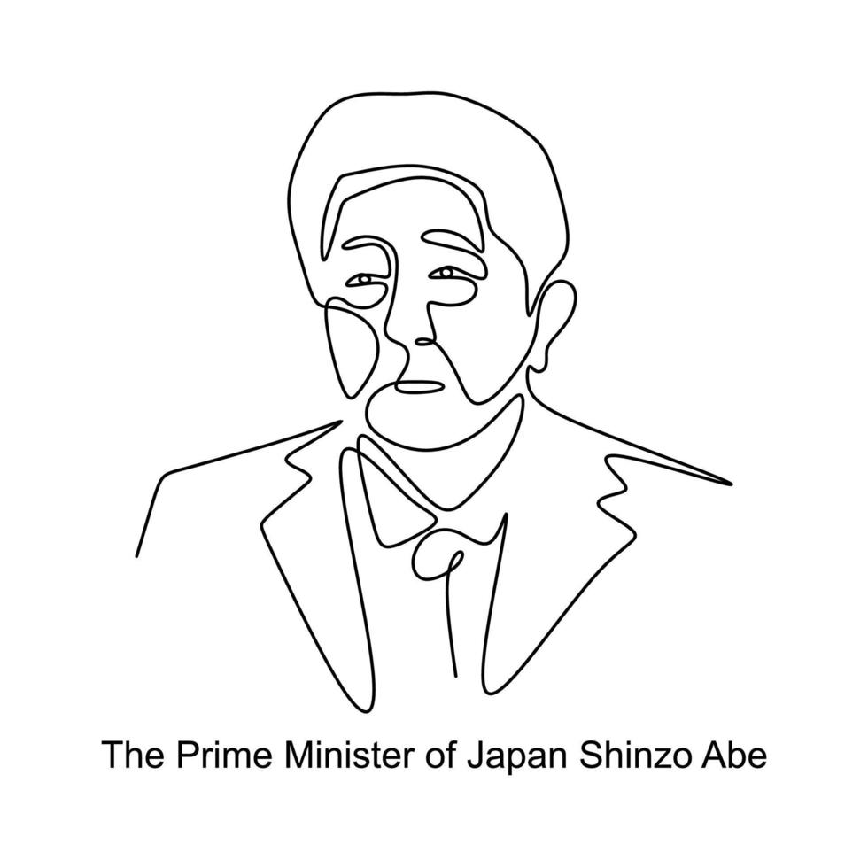 kontinuierliche einzeilige zeichnung von shinzo abe, dem premierminister von japan. vektor