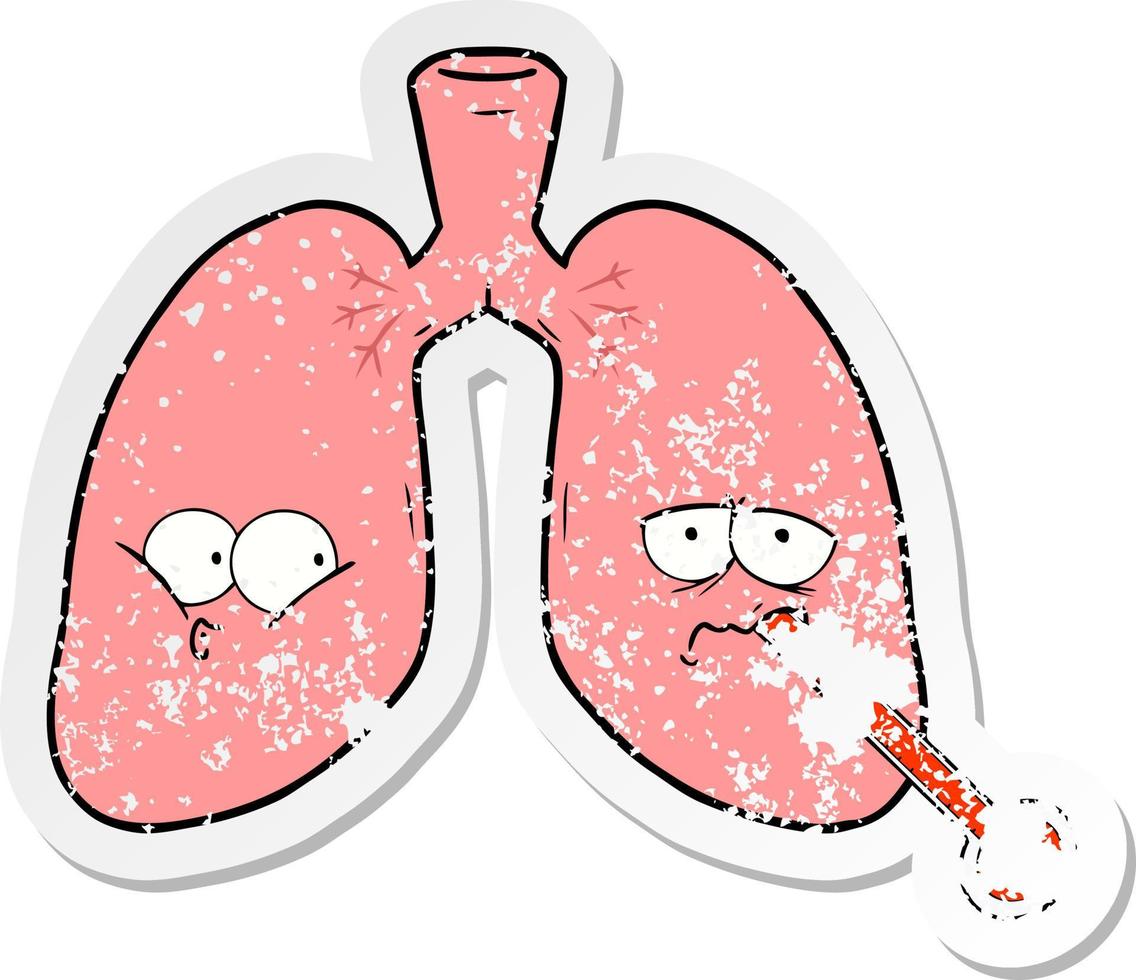 nödställda klistermärke av en tecknad ohälsosamma lungor vektor