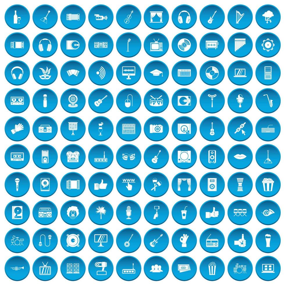 100 Karaoke-Icons blau gesetzt vektor