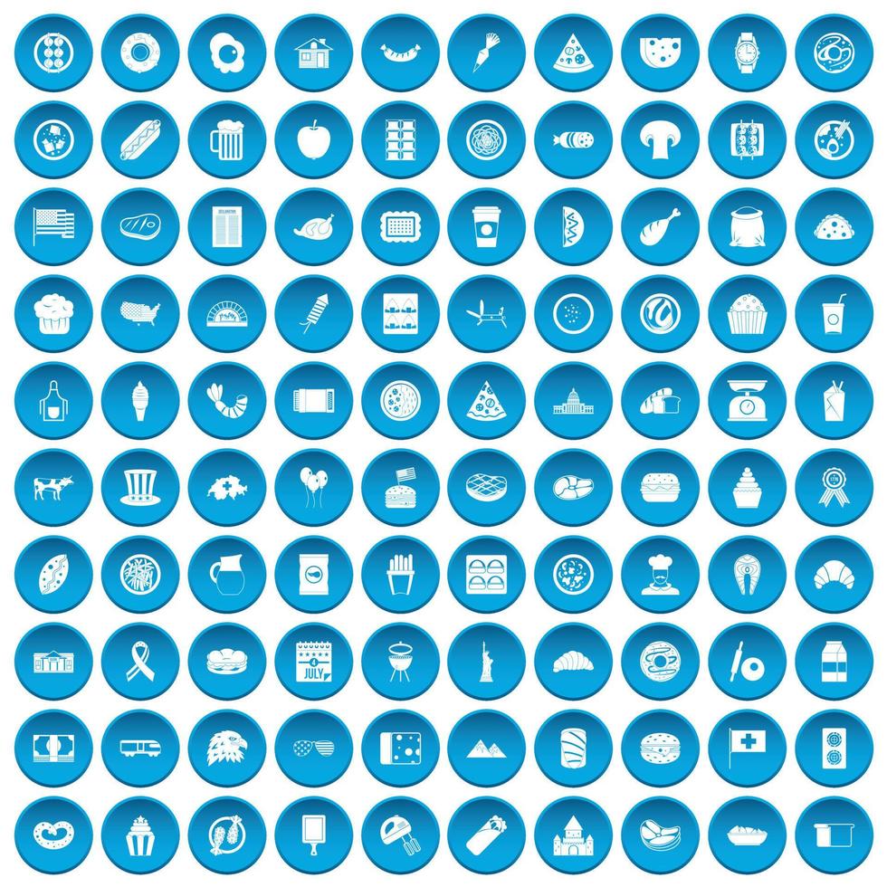 100 smörgås ikoner som blå vektor