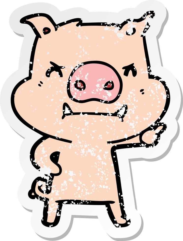 bedrövad klistermärke av en arg tecknad gris vektor