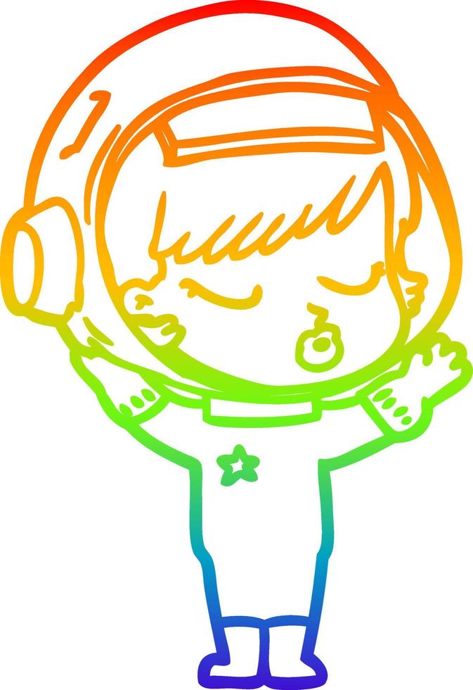 Regenbogen-Gradientenlinie Zeichnung Cartoon hübsches Astronautenmädchen vektor
