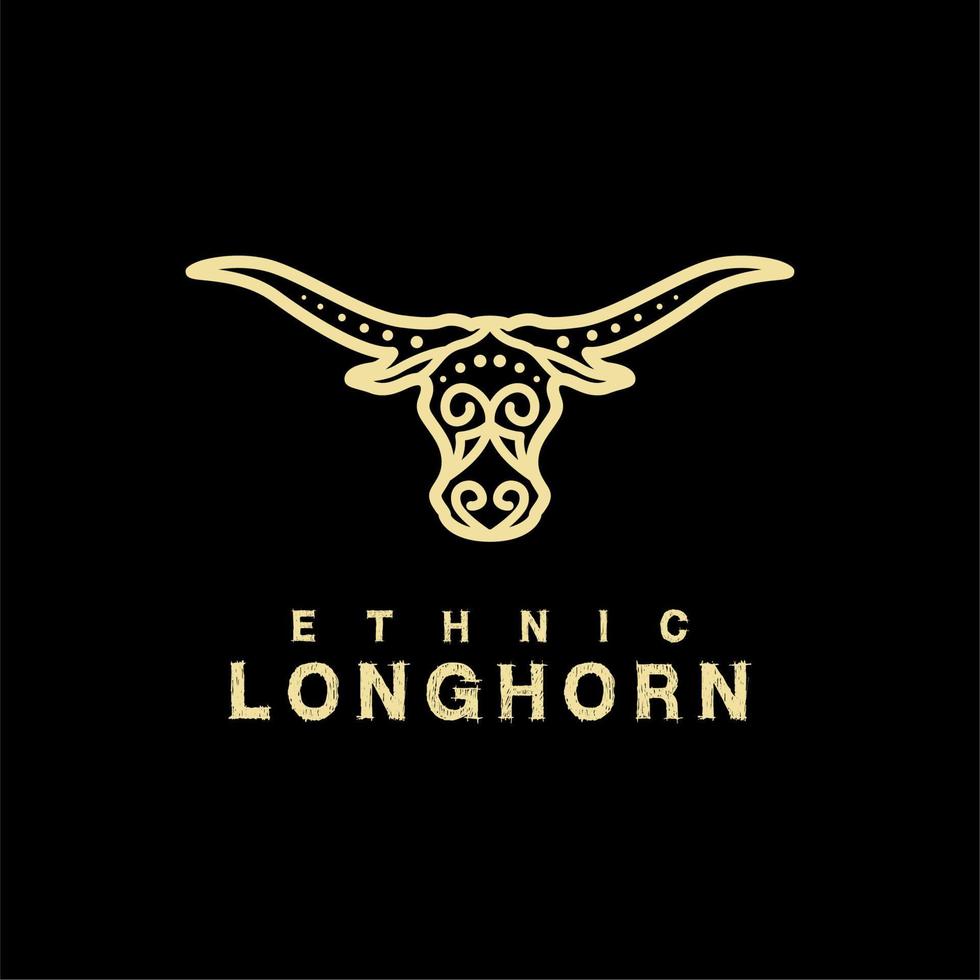 goldenes büffel-longhorn-kopf-logo-design vektor