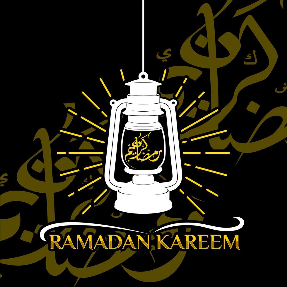 traditionell lyktalampa med arabisk kalligrafi ramadan kareem översättning glad ramadan, kan användas för gratulationskort, islamiska banderoller, vykortsdesigner vektor