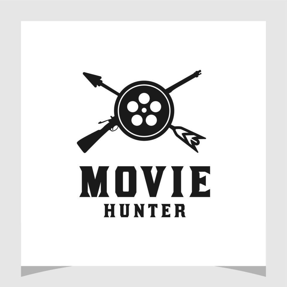 filmrulle med pil och pistol för logotypdesign för produktion av vilda djur vektor