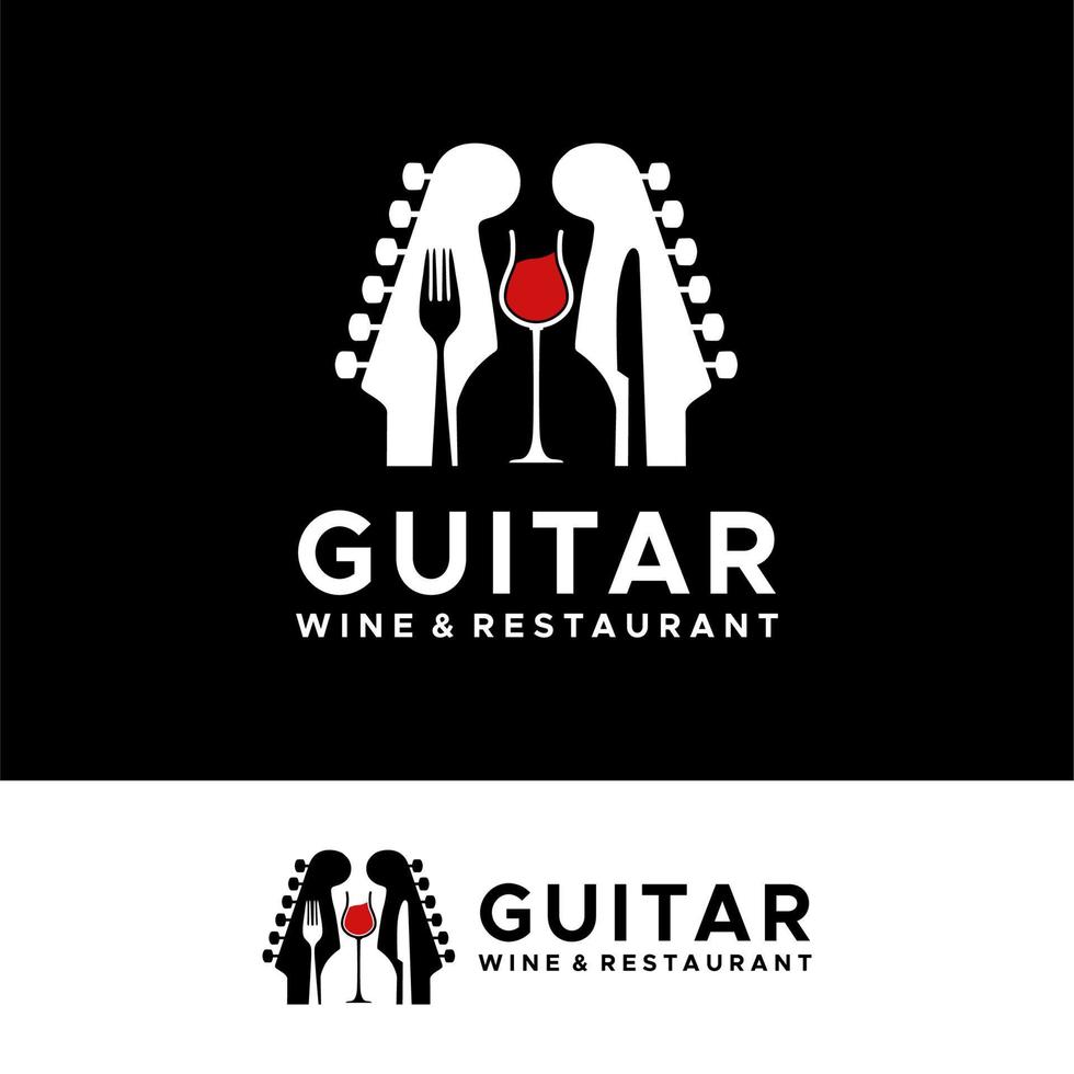 gitarrengabelmesser live-musikkonzert mit zwei gitarrenköpfen für bar cafe restaurant nachtclub logo vektor