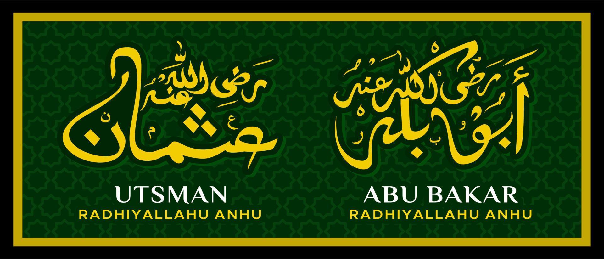 traditionell arabisk kalligrafi abu bakar och utsman bin affan vänner till profeten muhammed vektordesign vektor
