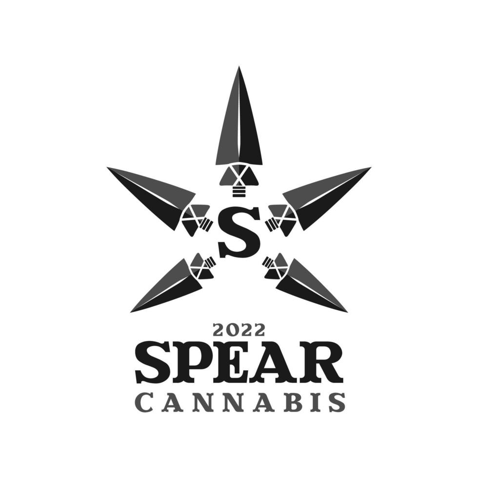 speer pfeilspitze cannabisblatt cbd hanftopf cbd mit initialem s-logo-design vektor
