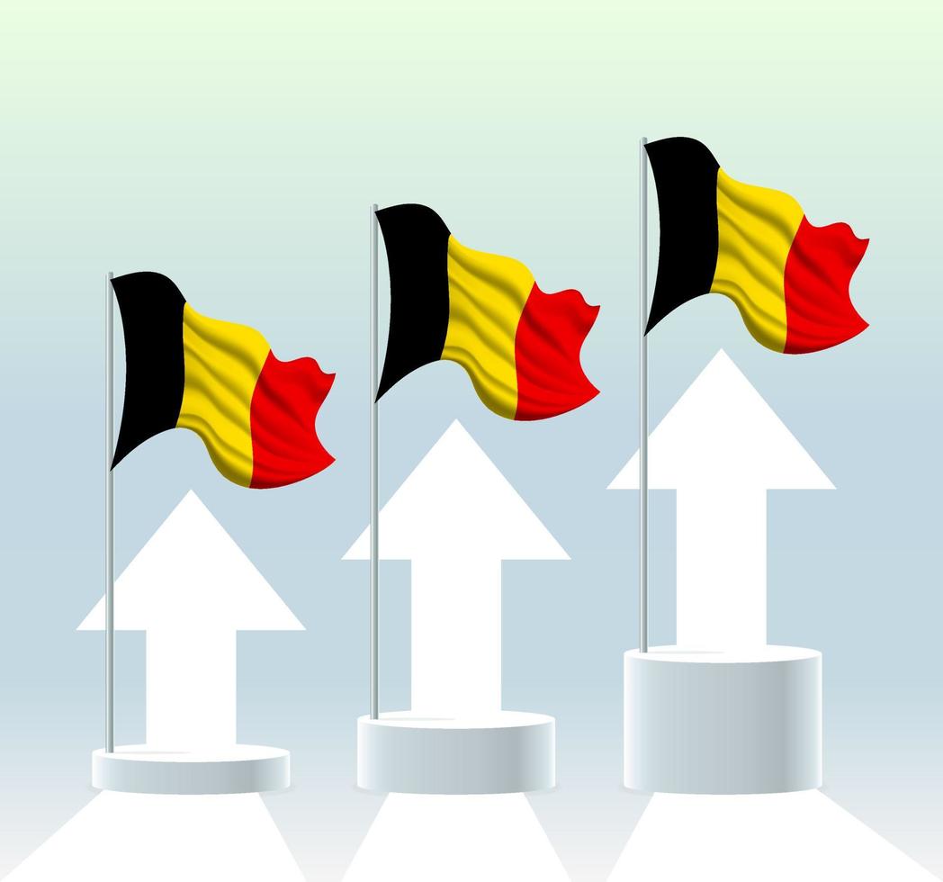 Belgiens flagga. landets värde ökar. viftande flaggstång i moderna pastellfärger. flaggritning, skuggning för enkel redigering. vektor