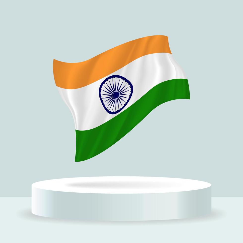 Indiens flagga. 3D-rendering av flaggan som visas på stativet. viftande flagga i moderna pastellfärger. flaggritning, skuggning och färg på separata lager, snyggt i grupper för enkel redigering. vektor