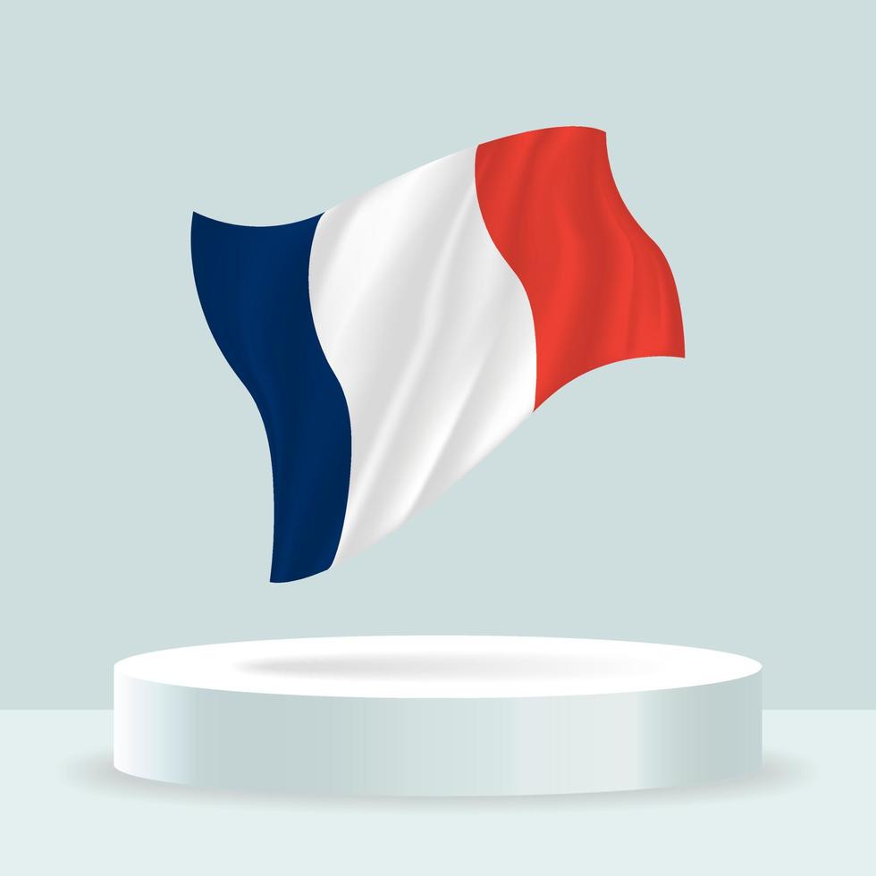 Frankreich-Flagge. 3D-Darstellung der auf dem Stand angezeigten Flagge. schwenkende Flagge in modernen Pastellfarben. Flaggenzeichnung, Schattierung und Farbe auf separaten Ebenen, ordentlich in Gruppen zur einfachen Bearbeitung. vektor