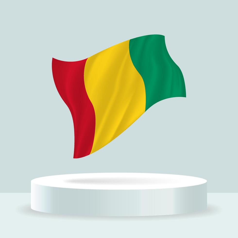 Guinea-Flagge. 3D-Darstellung der auf dem Stand angezeigten Flagge. schwenkende Flagge in modernen Pastellfarben. Flaggenzeichnung, Schattierung und Farbe auf separaten Ebenen, ordentlich in Gruppen zur einfachen Bearbeitung. vektor