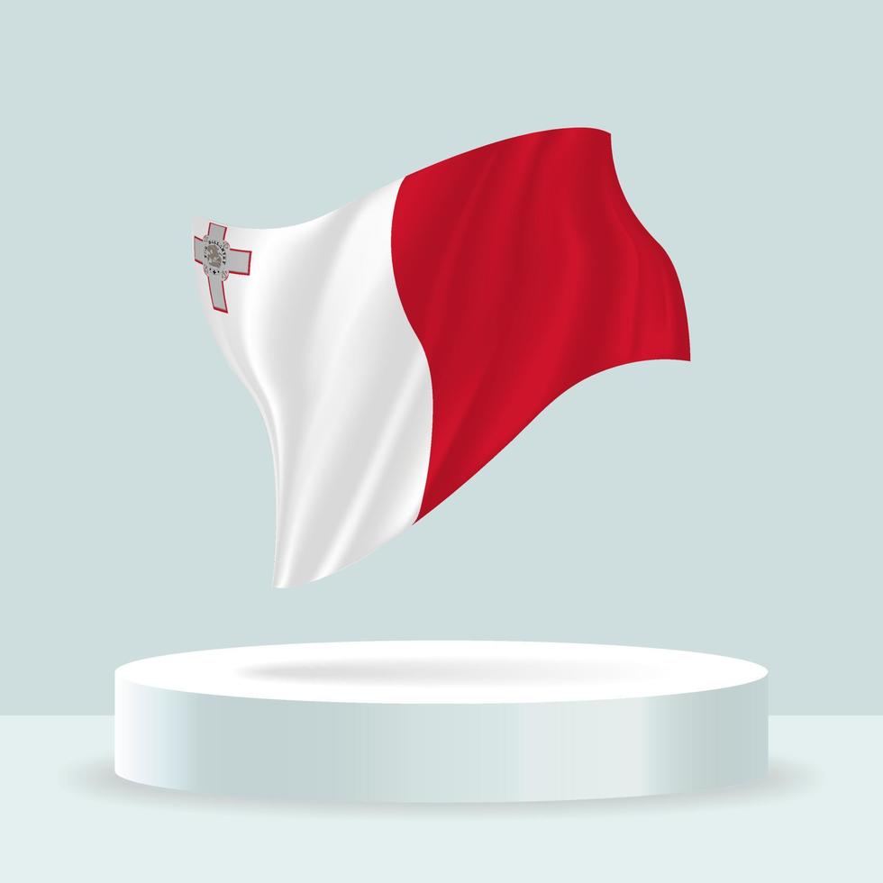 Malta-Flagge. 3D-Darstellung der auf dem Stand angezeigten Flagge. schwenkende Flagge in modernen Pastellfarben. Flaggenzeichnung, Schattierung und Farbe auf separaten Ebenen, ordentlich in Gruppen zur einfachen Bearbeitung. vektor