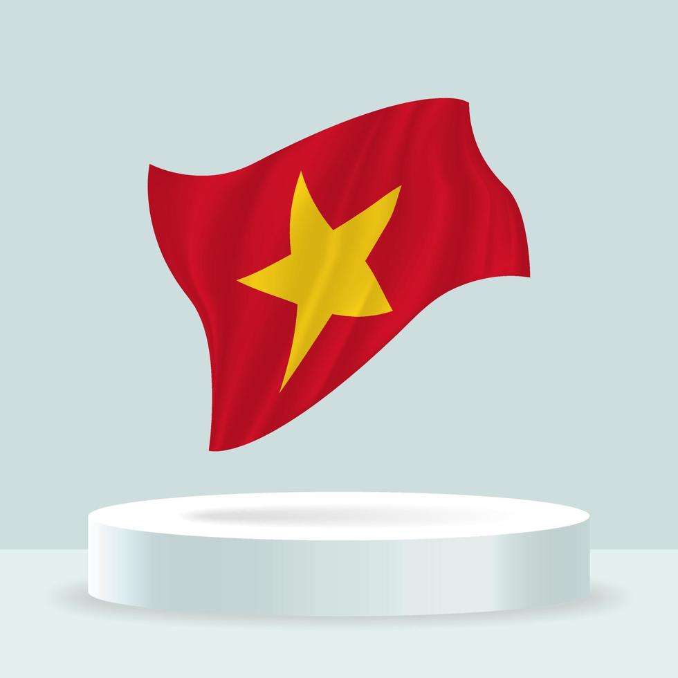 Vietnam-Flagge. 3D-Darstellung der auf dem Stand angezeigten Flagge. schwenkende Flagge in modernen Pastellfarben. Flaggenzeichnung, Schattierung und Farbe auf separaten Ebenen, ordentlich in Gruppen zur einfachen Bearbeitung. vektor