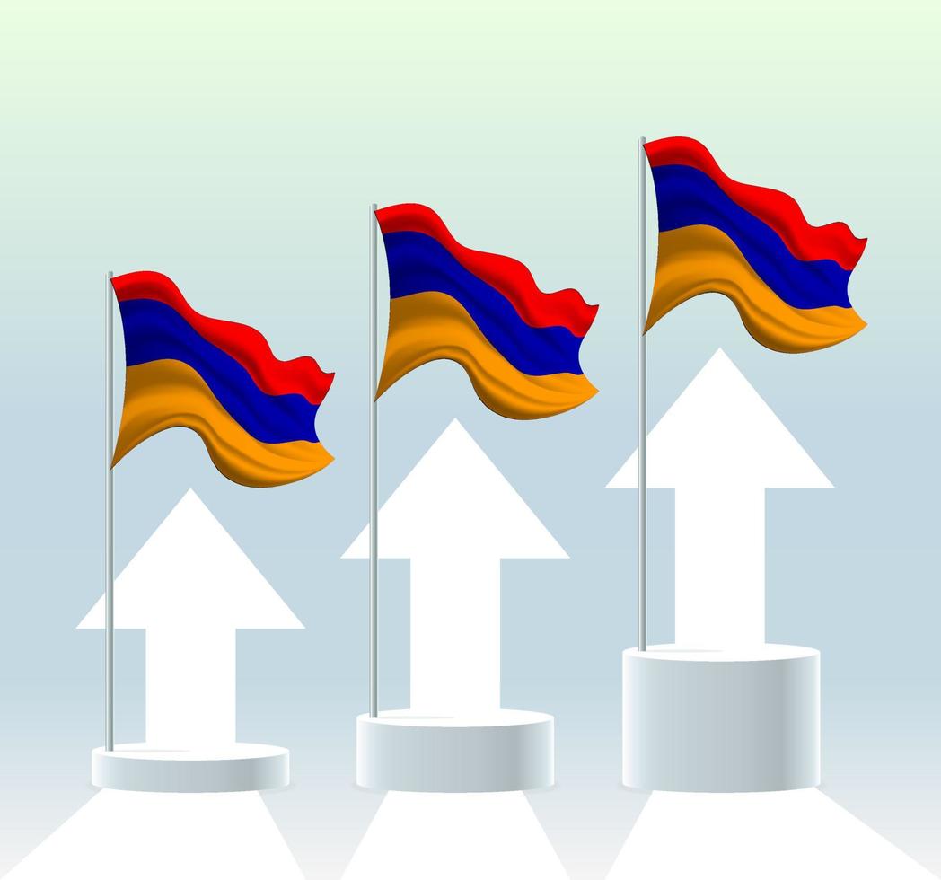 Armenien-Flagge. Der Wert des Landes steigt. schwenkender Fahnenmast in modernen Pastellfarben. Flaggenzeichnung, Schattierung zur einfachen Bearbeitung. vektor