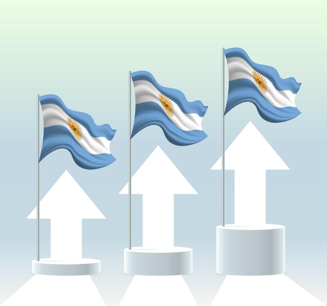 Argentinien-Flagge. Der Wert des Landes steigt. schwenkender Fahnenmast in modernen Pastellfarben. Flaggenzeichnung, Schattierung zur einfachen Bearbeitung. vektor