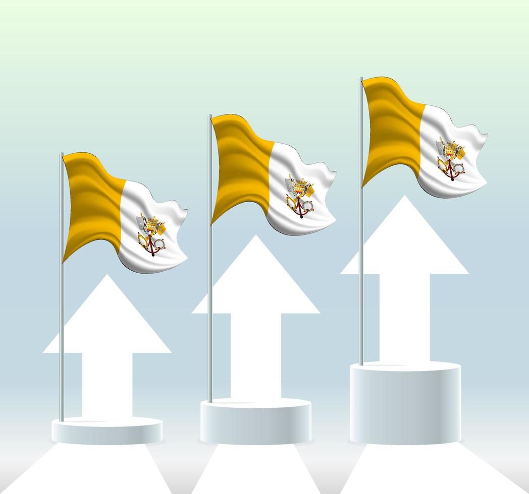 Vatikanstatens flagga. landet är i en uppåtgående trend. viftande flaggstång i moderna pastellfärger. flaggritning, skuggning för enkel redigering. banner mall design. vektor