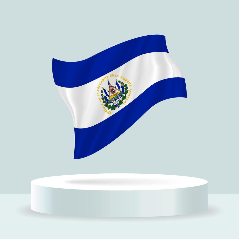 el Salvadors flagga. 3D-rendering av flaggan som visas på stativet. viftande flagga i moderna pastellfärger. flaggritning, skuggning och färg på separata lager, snyggt i grupper för enkel redigering. vektor