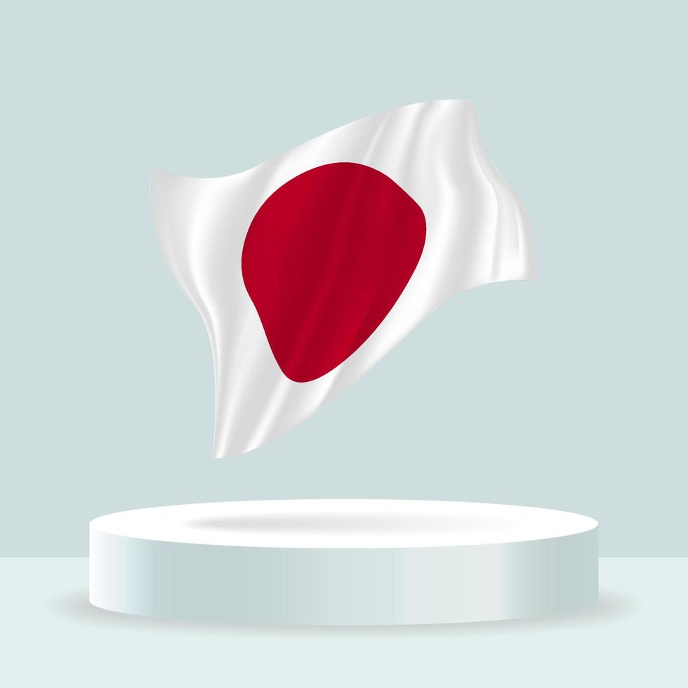 Japans flagga. 3D-rendering av flaggan som visas på stativet. viftande flagga i moderna pastellfärger. flaggritning, skuggning och färg på separata lager, snyggt i grupper för enkel redigering. vektor