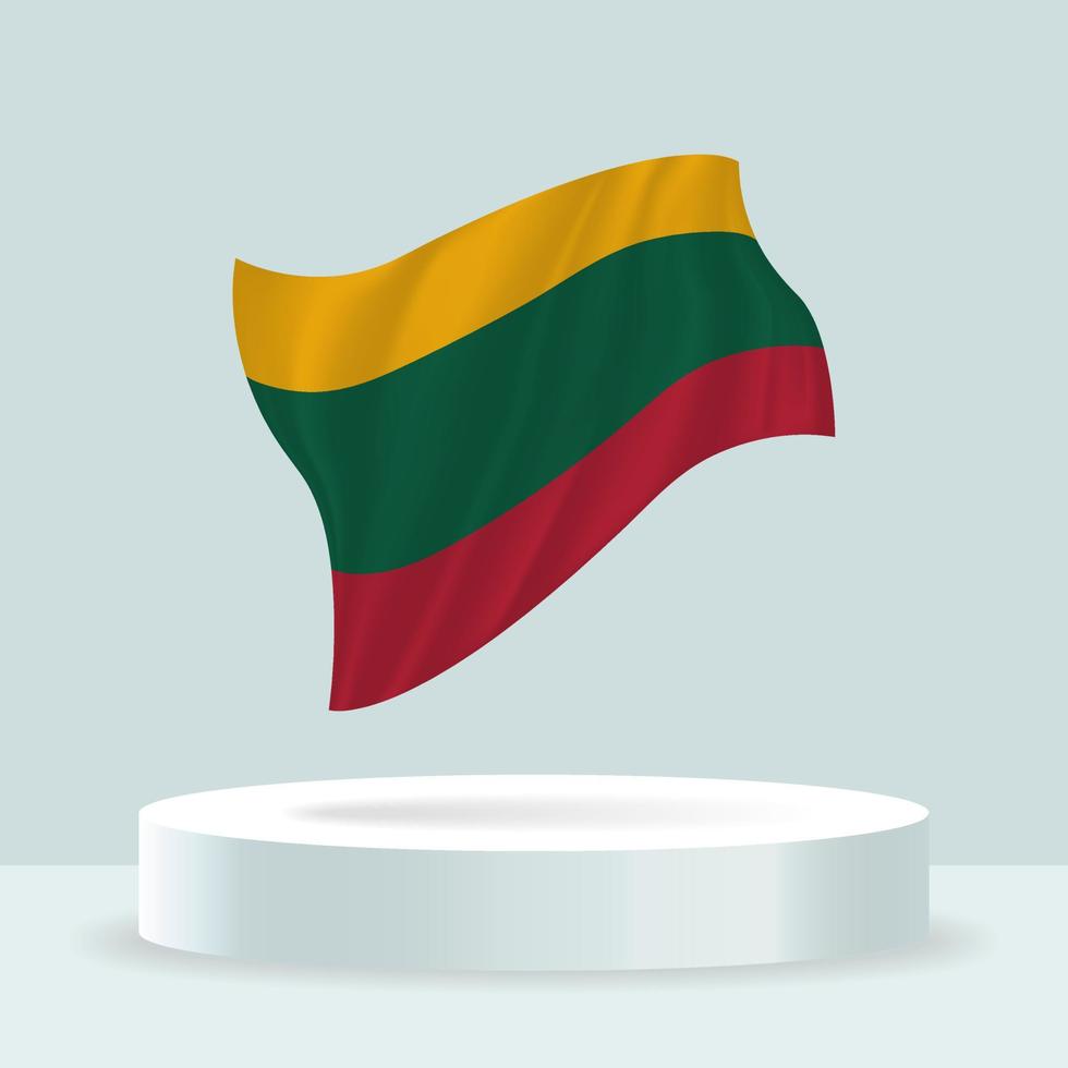 litauens flagga. 3D-rendering av flaggan som visas på stativet. viftande flagga i moderna pastellfärger. flaggritning, skuggning och färg på separata lager, snyggt i grupper för enkel redigering. vektor