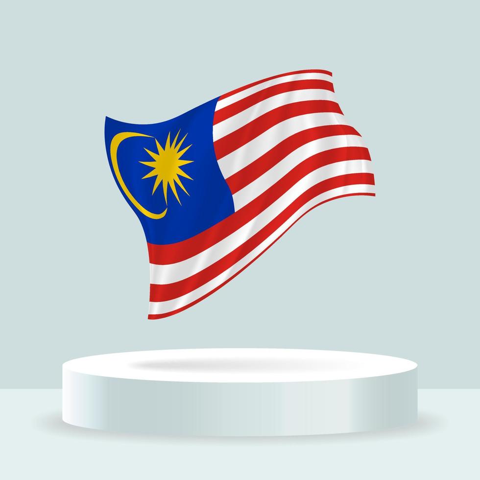 Malaysia-Flagge. 3D-Darstellung der auf dem Stand angezeigten Flagge. schwenkende Flagge in modernen Pastellfarben. Flaggenzeichnung, Schattierung und Farbe auf separaten Ebenen, ordentlich in Gruppen zur einfachen Bearbeitung. vektor