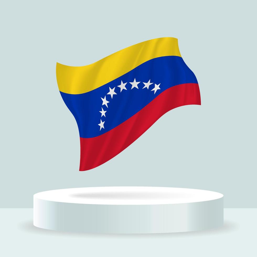 venezuelas flagga. 3D-rendering av flaggan som visas på stativet. viftande flagga i moderna pastellfärger. flaggritning, skuggning och färg på separata lager, snyggt i grupper för enkel redigering. vektor