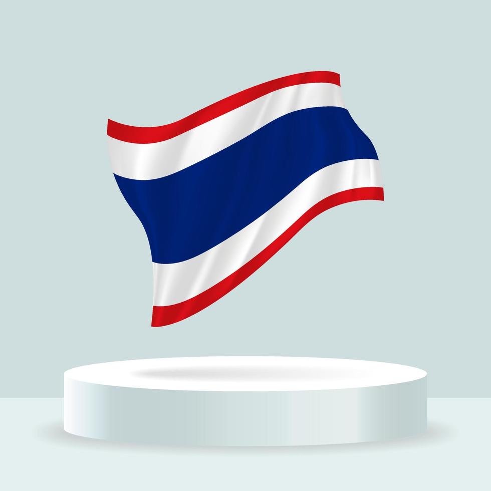 Thailand-Flagge. 3D-Darstellung der auf dem Stand angezeigten Flagge. schwenkende Flagge in modernen Pastellfarben. Flaggenzeichnung, Schattierung und Farbe auf separaten Ebenen, ordentlich in Gruppen zur einfachen Bearbeitung. vektor