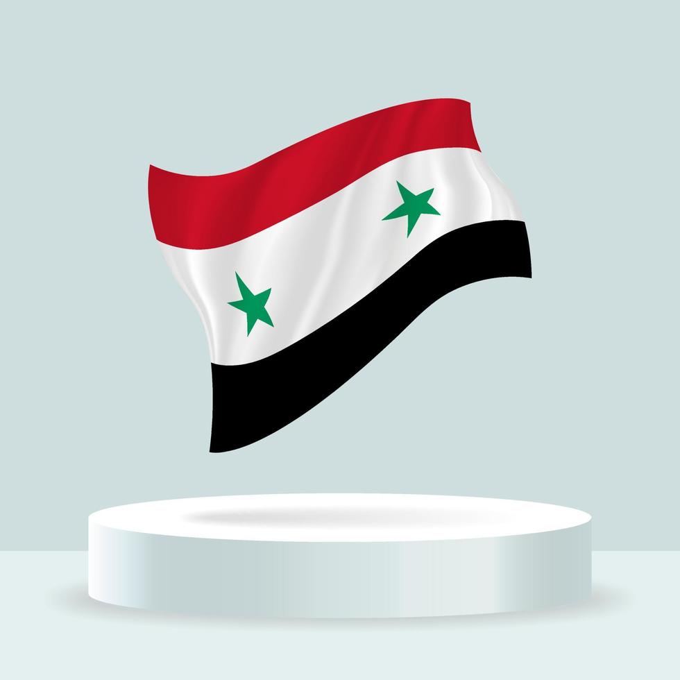 Syrien-Flagge. 3D-Darstellung der auf dem Stand angezeigten Flagge. schwenkende Flagge in modernen Pastellfarben. Flaggenzeichnung, Schattierung und Farbe auf separaten Ebenen, ordentlich in Gruppen zur einfachen Bearbeitung. vektor