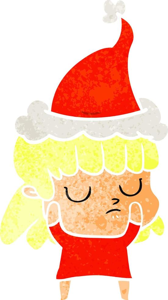Retro-Karikatur einer gleichgültigen Frau mit Weihnachtsmütze vektor