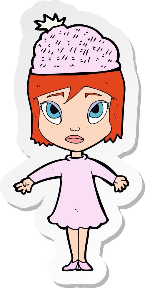 Aufkleber einer Cartoon-Frau mit Wintermütze vektor
