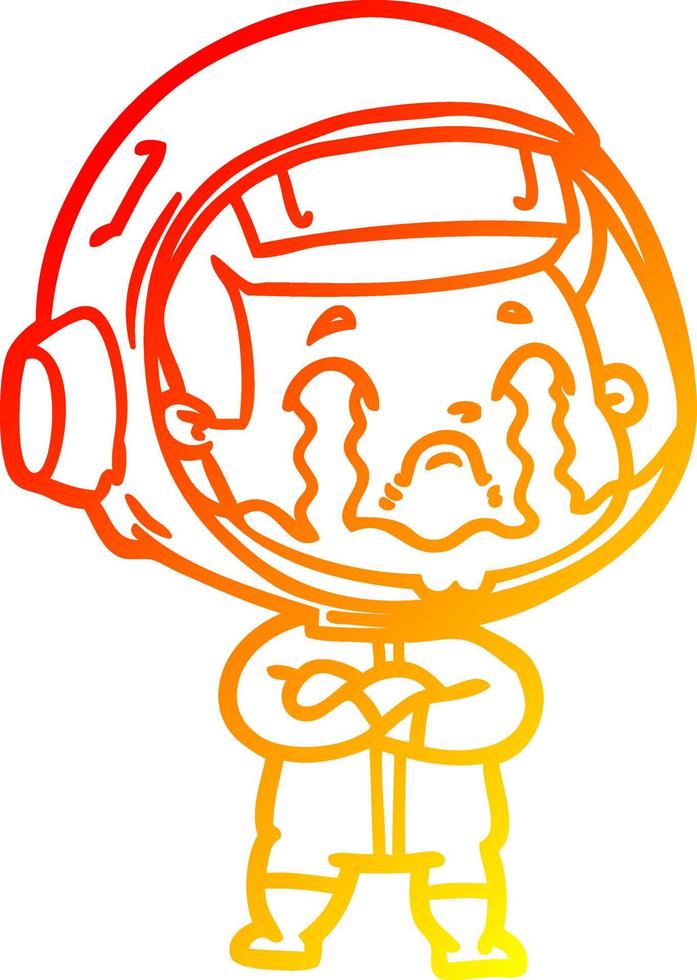 varm gradient linjeteckning tecknad gråtande astronaut vektor