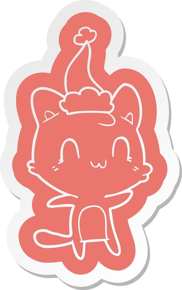 tecknad klistermärke av en glad katt som bär tomtehatt vektor