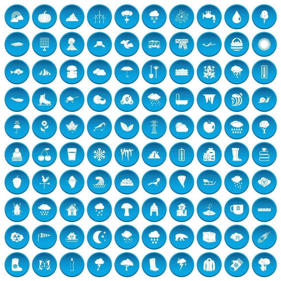 100 moln ikoner som blå vektor