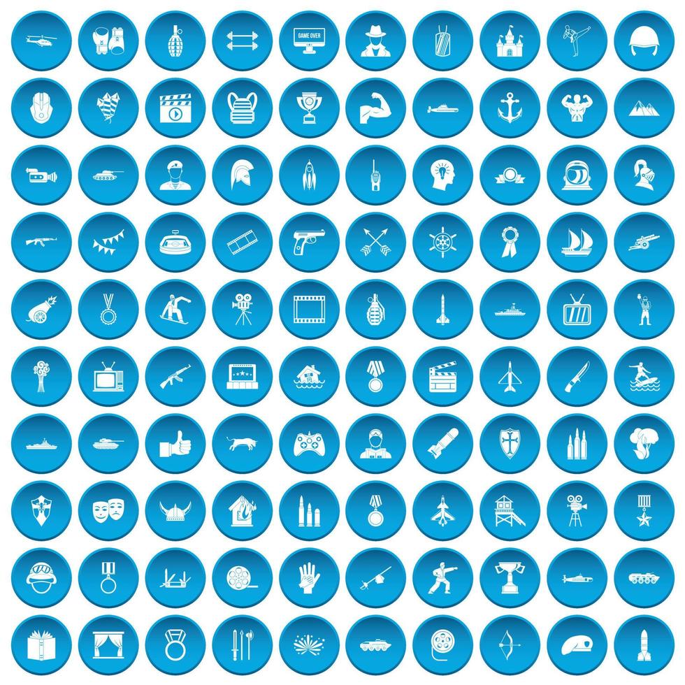 100 hjälteikoner i blått vektor