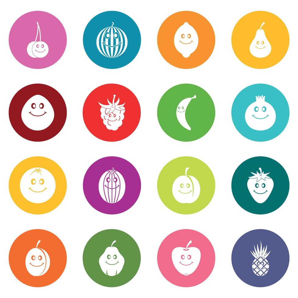 leende frukt ikoner många färger set vektor
