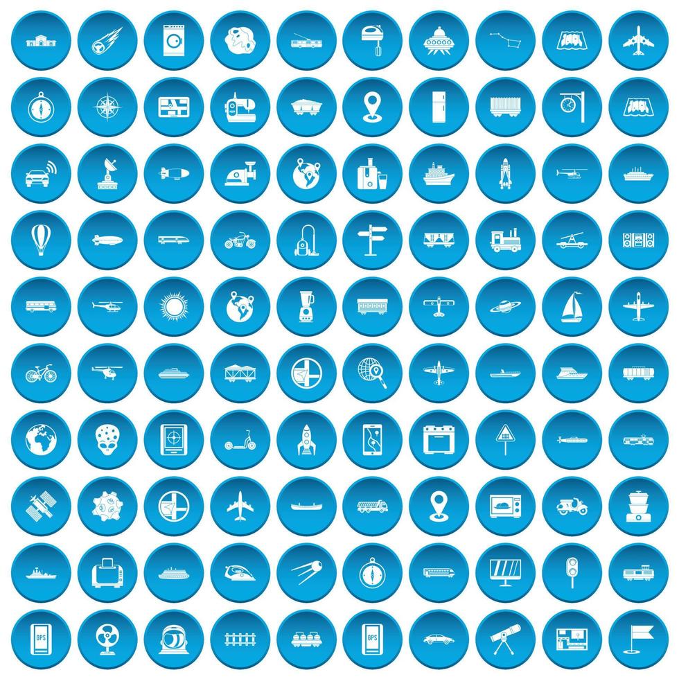 100 Technologiesymbole blau gesetzt vektor