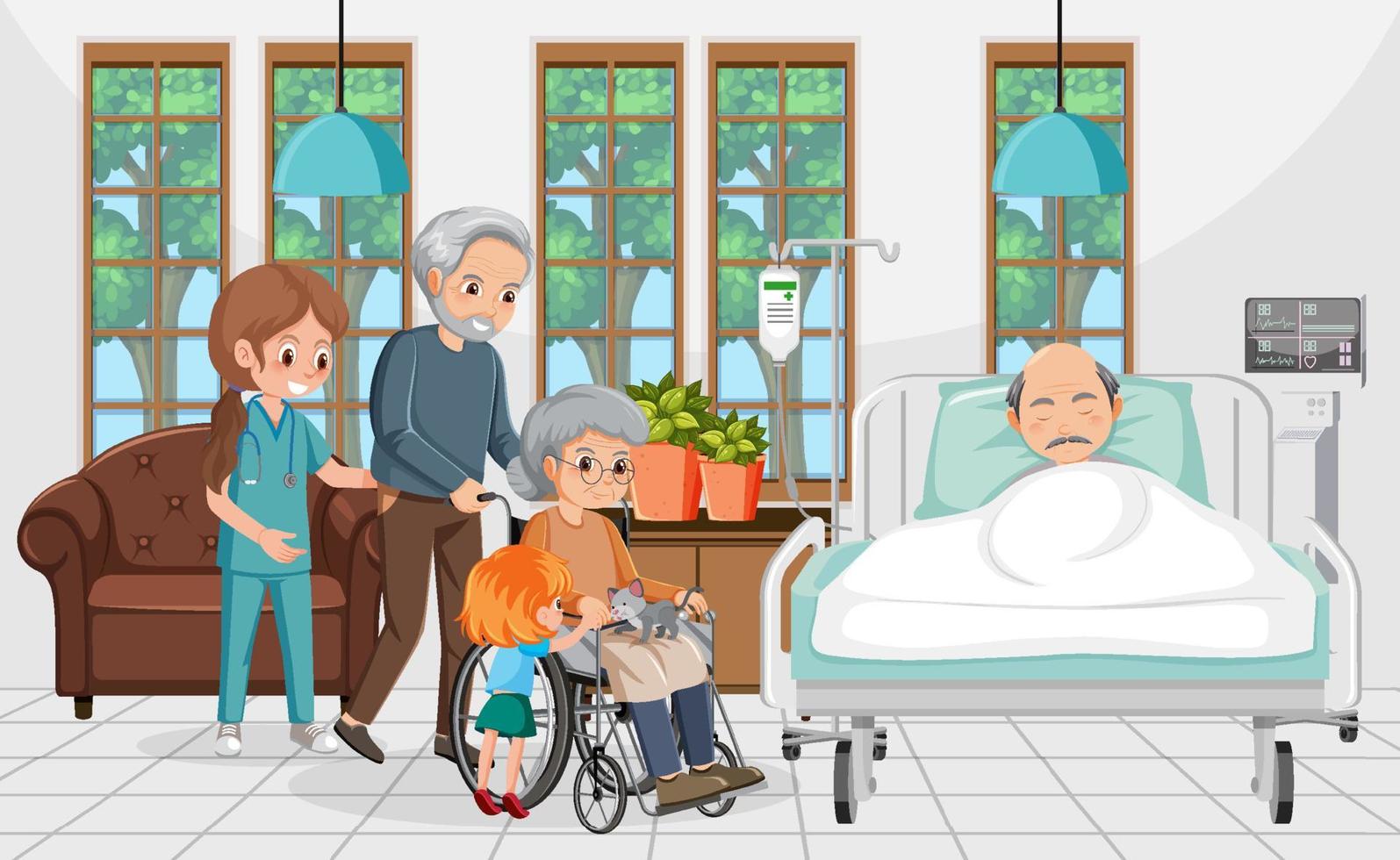älterer patient im krankenhaus mit pflegekraft vektor