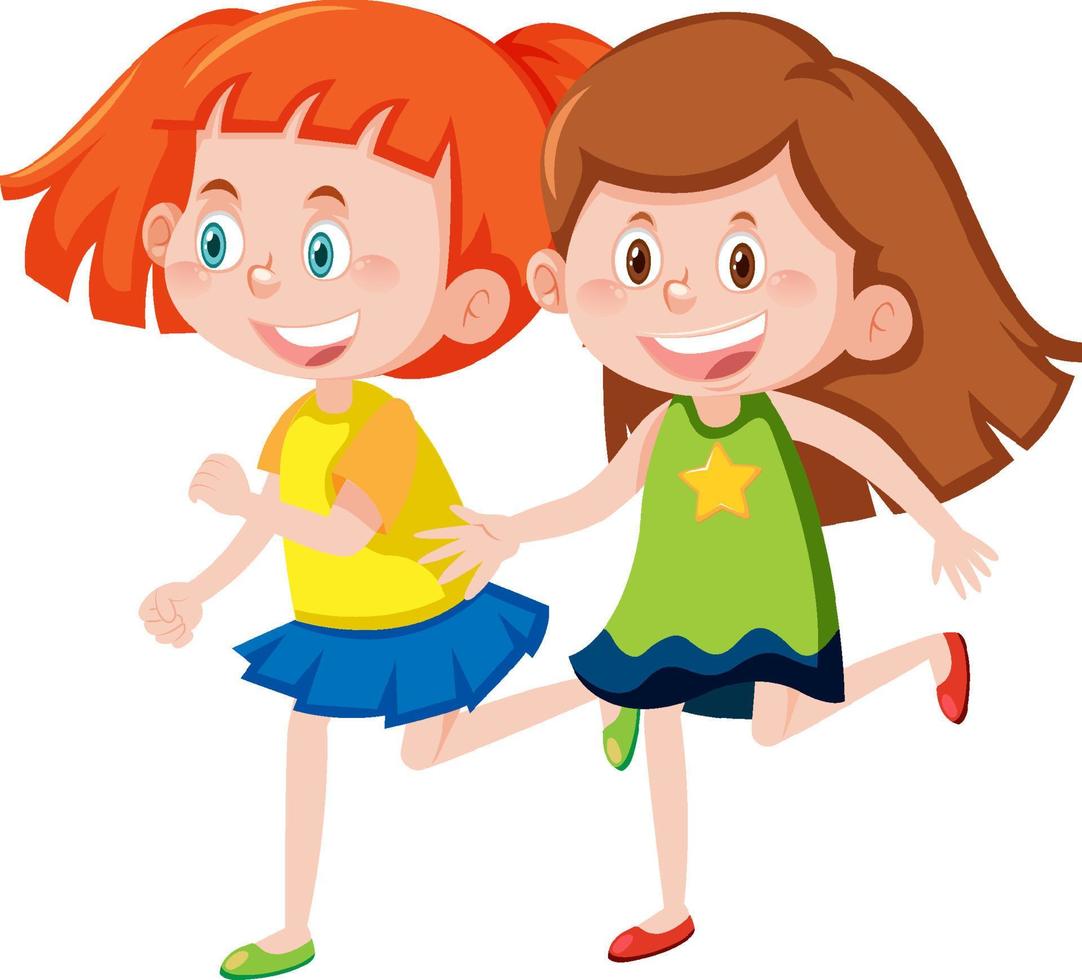 Zeichentrickfigur mit zwei süßen Mädchen vektor