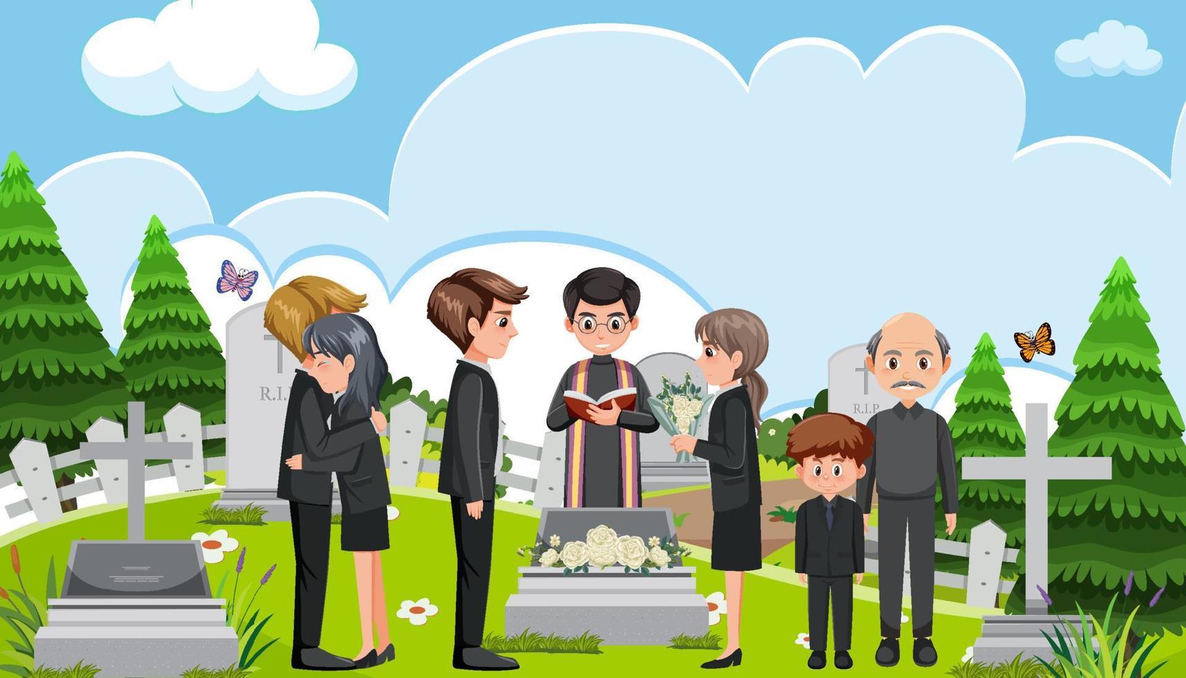 ledsna människor vid kristen begravningsceremoni vektor
