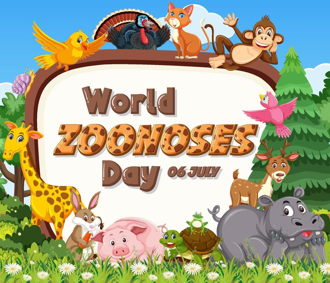 Plakatdesign zum Welttag der Zoonosen am 6. Juli vektor