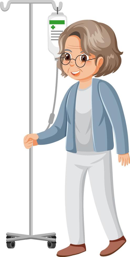 äldre kvinna med intravenös vätska vektor
