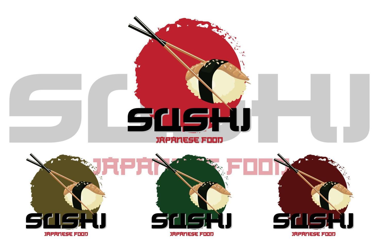 japanischer sushi-food-logovektor, mit einer vielzahl von meeresfrüchten, hintergrunddesign geeignet für aufkleber, siebdruck, banner, flayer, unternehmen vektor