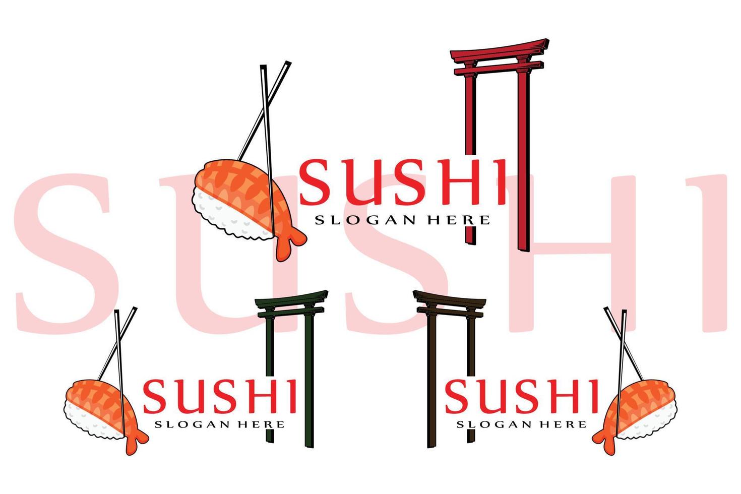 japansk sushi mat logotyp vektor, med en mängd olika skaldjur kött, bakgrundsdesign lämplig för klistermärken, screentryck, banderoller, flayers, företag vektor