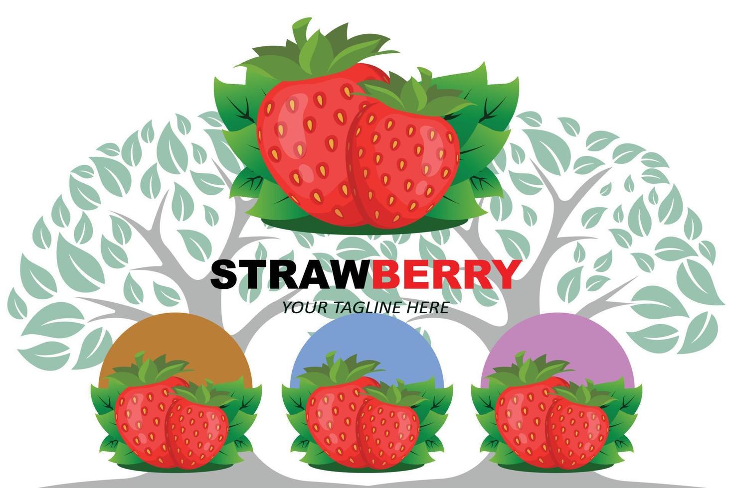 Vektor eines Fruchtlogos, Erdbeere, frisches Obst, rote Farbe, erhältlich auf dem Markt, kann für Fruchtsaft oder für die Gesundheit des Körpers sein. Schmeckt sauer, Siebdruckdesign, Aufkleber, Banner, Obstunternehmen