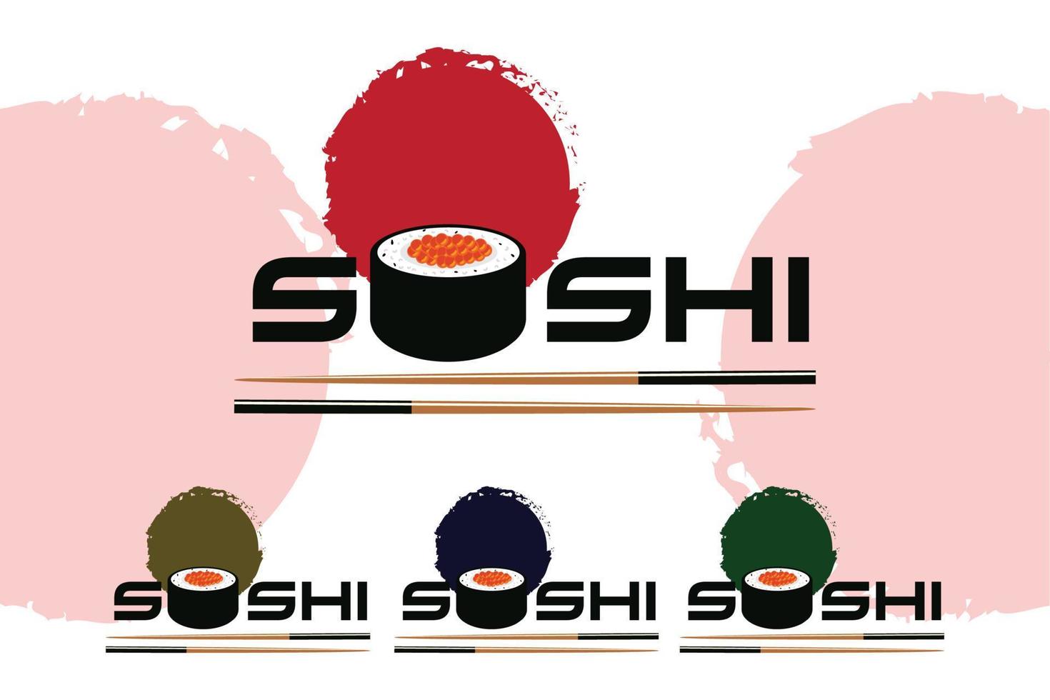 japansk sushi mat logotyp vektor, med en mängd olika skaldjur kött, bakgrundsdesign lämplig för klistermärken, screentryck, banderoller, flayers, företag vektor