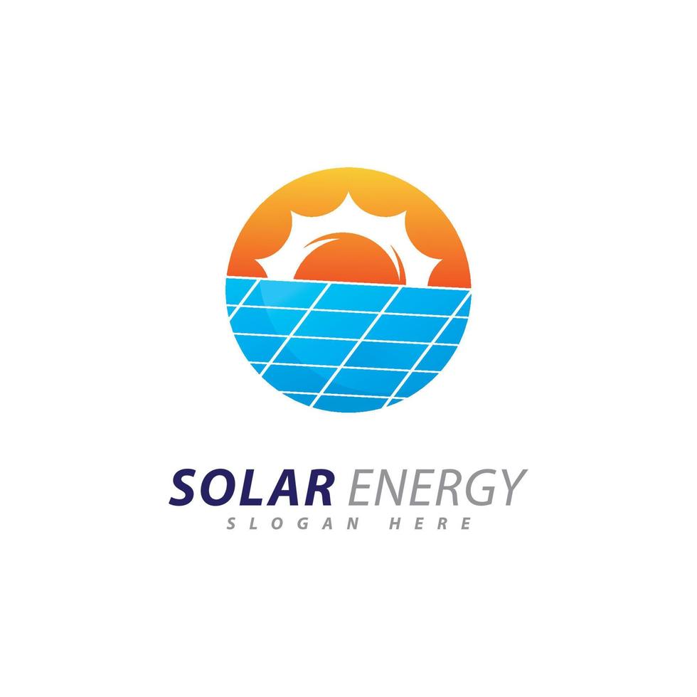 Sonnenenergie-Logo-Design-Vorlage. kreatives solarpanel energie elektrisches stromlogo vektor