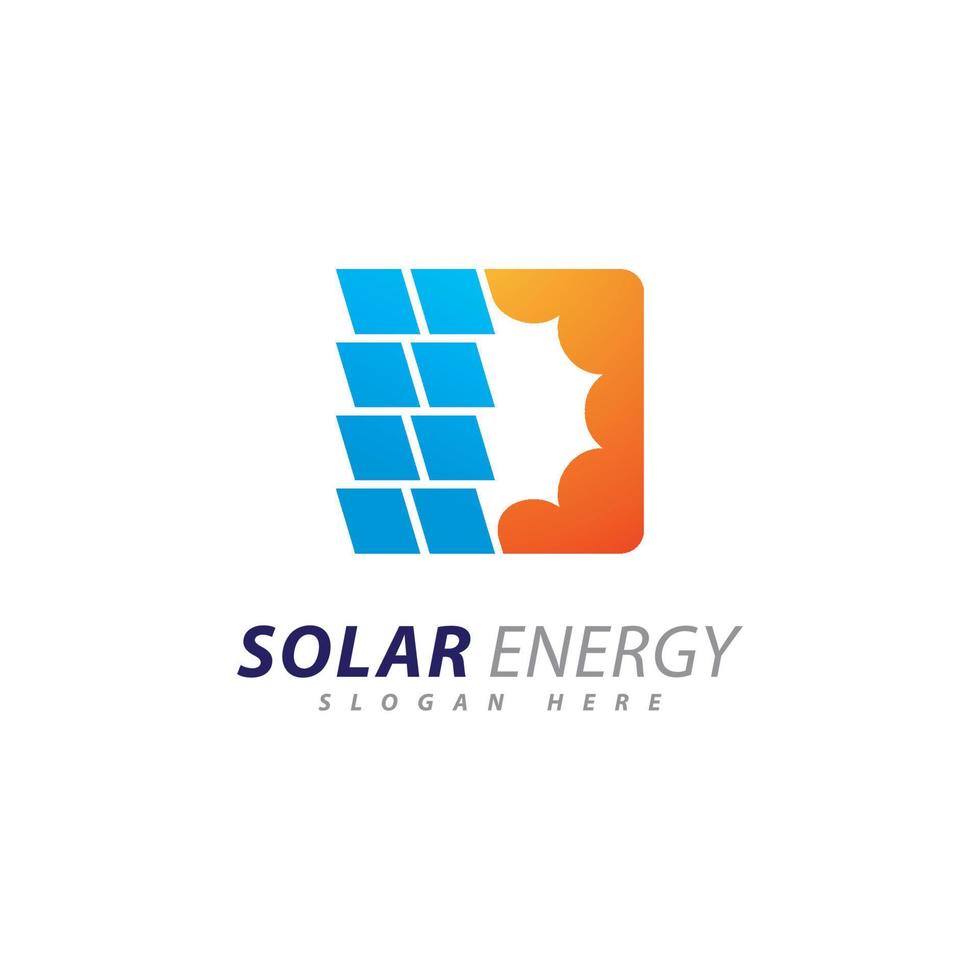 Sonnenenergie-Logo-Design-Vorlage. kreatives solarpanel energie elektrisches stromlogo vektor