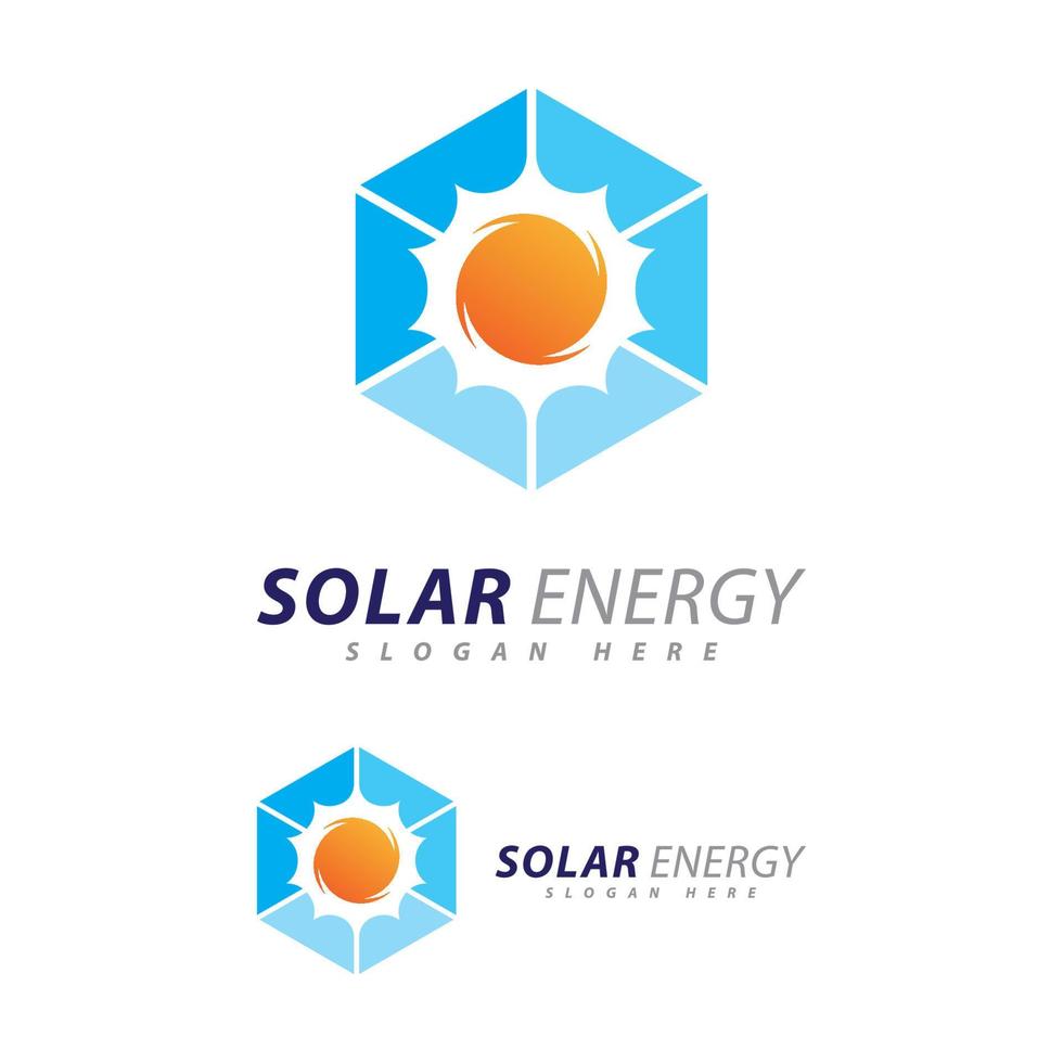 Sonnenenergie-Logo-Design-Vorlage. kreatives solarpanel energie elektrisches stromlogo vektor